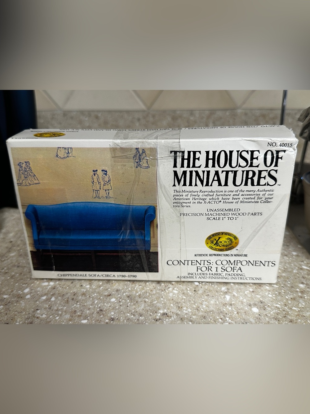 X-ACTO The House of Miniatures Blue Upholstered Chippendale Sofa No 40015 Vtg